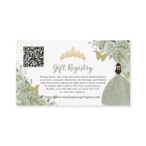 Sage Green Floral Gold Quinceañera Gift Registry Enclosure Card