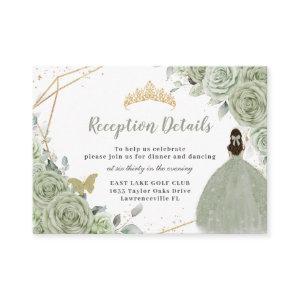 Sage Green Floral Gold Quinceañera Reception Enclosure Card
