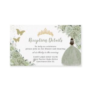 Sage Green Floral Gold Quinceañera Reception Enclosure Card