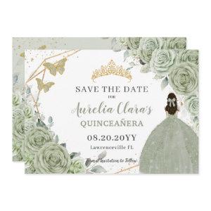 Sage Green Floral Gold Quinceanera Sweet Sixteen Save The Date