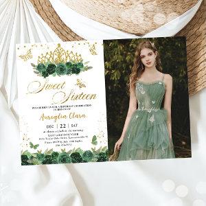 Sage Green Floral Gold Sweet sixteen 16 Birthday