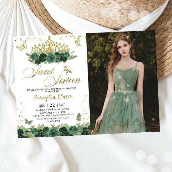Sage Green Floral Gold Sweet sixteen 16 Birthday