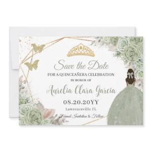 Sage Green Floral Pampas Grass Quinceanera Gold Save The Date