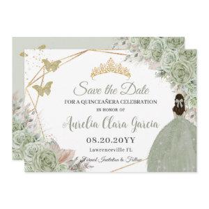 Sage Green Floral Pampas Grass Quinceanera Gold Save The Date