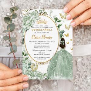 Sage Green Floral Princess Dress Gold Quinceañera