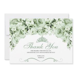 Sage Green Floral Quinceanera Thank You Card