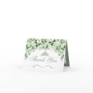 Sage Green Floral Quinceanera Thank You Card