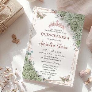 Sage Green Floral Rose Gold Quinceañera Birthday
