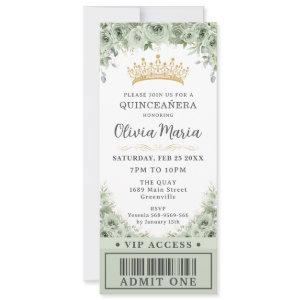 Sage Green Floral Rose Gold Quinceañera VIP Ticket