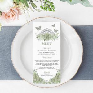 Sage Green Floral Silver Quinceanera Birthday Menu