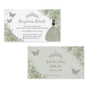 Sage Green Floral Silver Quinceañera Reception Enclosure Card