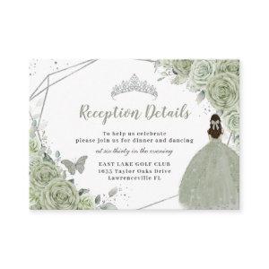Sage Green Floral Silver Quinceañera Reception Enclosure Card