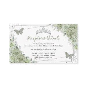 Sage Green Floral Silver Quinceañera Reception Enclosure Card