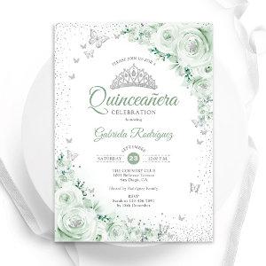 Sage Green Floral Watercolor Roses Quinceanera