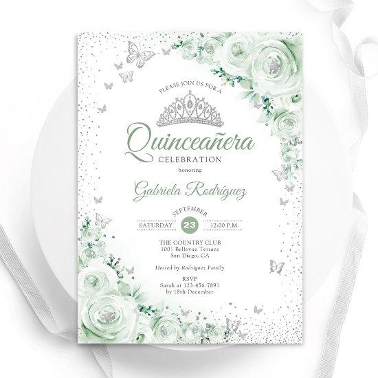 Sage Green Floral Watercolor Roses Quinceanera
