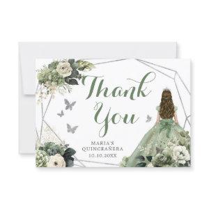 Sage Green Geometric Floral Princess Quinceañera Thank You Card