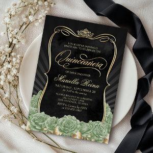 Sage Green Gold Black Quinceañera