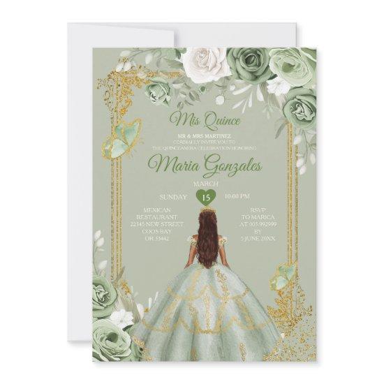 Sage Green Gold Crown Mis Quince 15 Anos Dresses