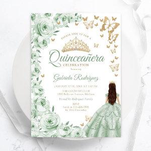 Sage Green Gold Floral Quinceanera