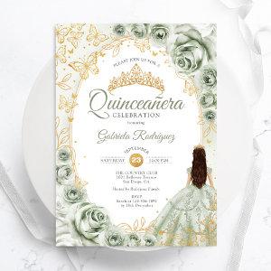 Sage Green Gold Floral Quinceanera