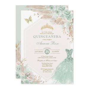 Sage Green Gold Quinceañera Boho Floral Birthday