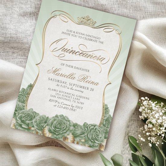 Sage Green Gold Quinceañera