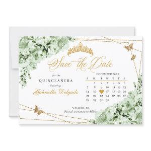 Sage Green & Gold Quinceañera Save The Date