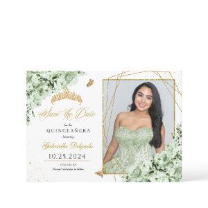 Sage Green & Gold Quinceañera Save The Date Photo
