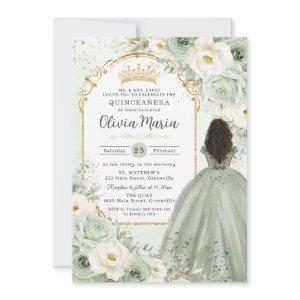 Sage Green Ivory Floral Brown Girl Quinceañera