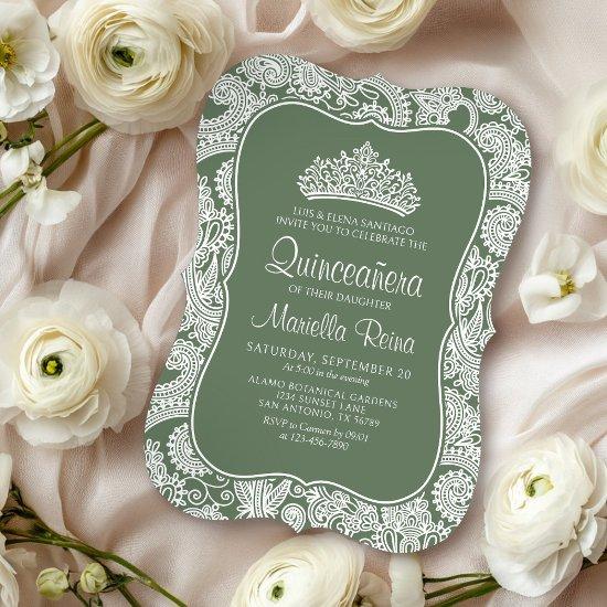 Sage Green Lace Quinceañera