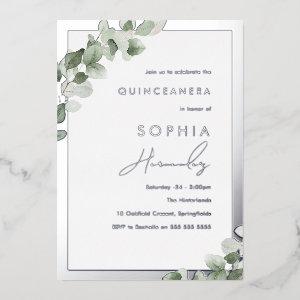 Sage Green Leaf & Silver Elegant Quinceanera Party Foil