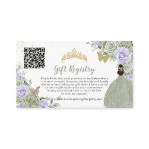Sage Green Lilac Floral Quinceañera Gift Registry Enclosure Card