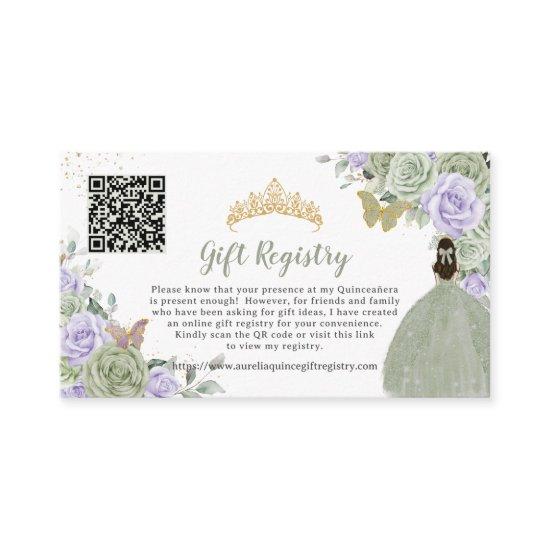 Sage Green Lilac Floral Quinceañera Gift Registry Enclosure Card