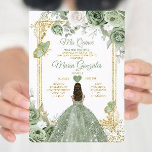 Sage Green Mis Quince 15 Anos Gold Crown Butterfly