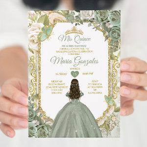 Sage Green Mis Quince 15 Anos Gold Crown Butterfly