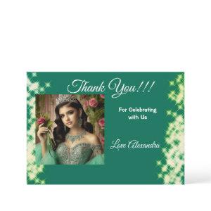Sage Green Photo Boho Quinceañera Spanish Favor Thank You Card