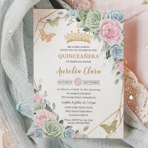 Sage Green Pink Blue Floral Quinceañera Sweet 16