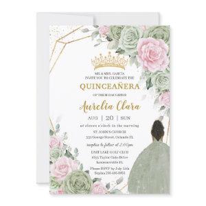 Sage Green Pink Floral Brown Girl Quinceañera