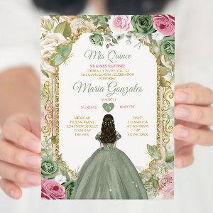 Sage Green Pink Mis Quince 15 Anos Crown Butterfly
