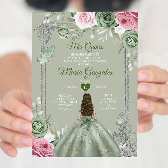 Sage Green Pink Mis Quince 15 Anos Crown
