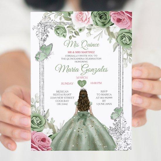 Sage Green Pink Mis Quince 15 Anos Crown