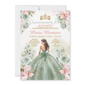 Sage Green Pink Peach Princess Floral Quinceañera