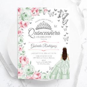 Sage Green Pink Roses Floral Quinceanera