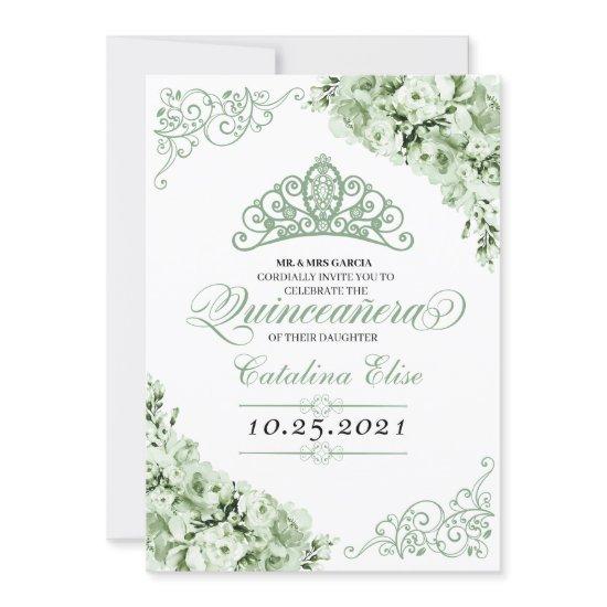 Sage Green Princess Crown Quinceanera Birthday
