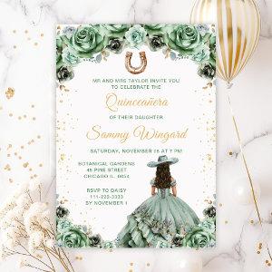 Sage Green Princess Floral Charro Quinceañera