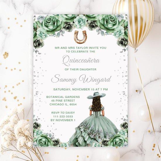Sage Green Princess Floral Charro Quinceañera