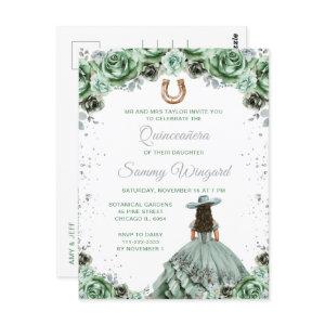 Sage Green Princess Floral Charro Quinceañera Postcard