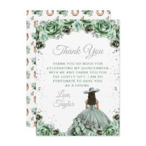 Sage Green Princess Floral Charro Quinceañera Thank You Card
