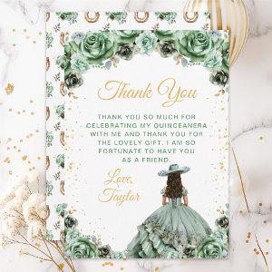 Sage Green Princess Floral Charro Quinceañera Thank You Card