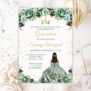 Sage Green Princess Floral Quinceañera